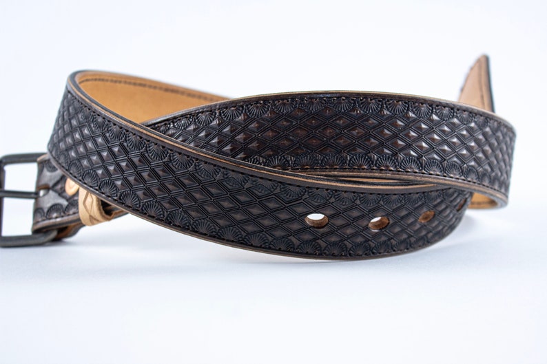 Hand Tooled Belt Diamond Pattern Etsy