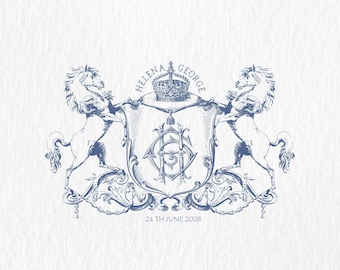 Vintage Horse Wedding Crest: Heraldry Monogram with Crown (SVG, PNG, PDF)