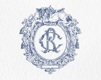 Vintage Lion Monogram Wedding Crest: Two-Letter Interlock (Digital PDF & PNG)