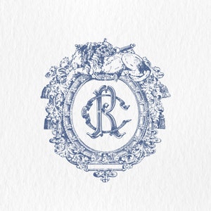 May include: A blue and white crest featuring a lion and the letters "R" and "C" within a circular frame.