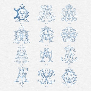 Wedding Crestin,intertwined monogram,monogram svg,png,Vintage Wedding Monogram AD,AE,AFCantique monogram,SVG ,bundle 12 total