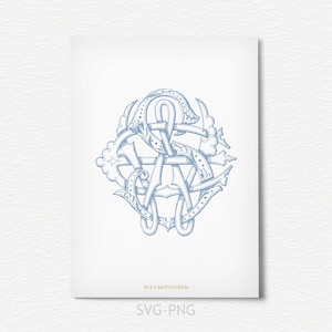 W-E-S  Vintage Monogram,Antique Classic Wedding Monogram,Interlocking Two Letter Monogram SVG-PNG