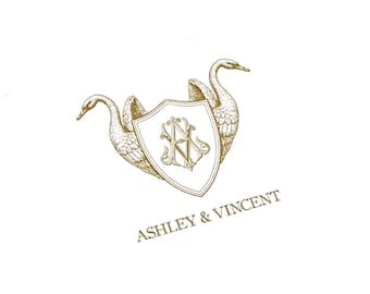 A-V vintage monogram-swan wedding crest -swan logo -handmade svg-pdf-png