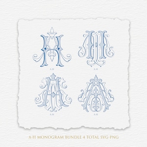 Escudo de monograma de boda vintage A-H: Paquete SVG antiguo (descarga digital)