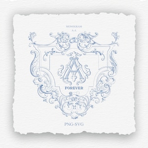 Escudo de monograma de boda vintage: Inicial AA (Descarga digital)