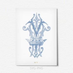 W-Y -Y-W  Vintage Monogram,Antique Classic Wedding Monogram,Interlocking Two Letter Monogram SVG-PNG,Vintage from the 1800s