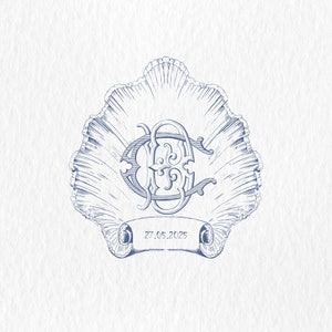 Monogramme C-D, monogramme de mariage sur le thème de la plage, écusson de coquillage, logo de mariage sur le thème de la plage, mariage sur la plage, création de logo de plage-svg-png-pdf