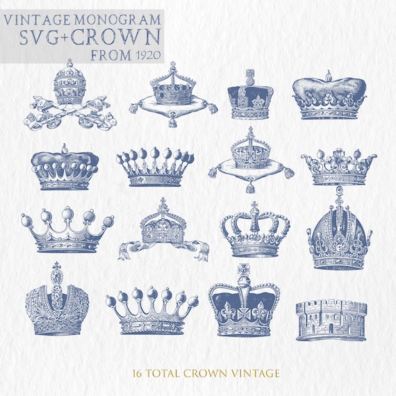Vintage Crown Illustrations Sheet: 1920s Monogram, Antique 