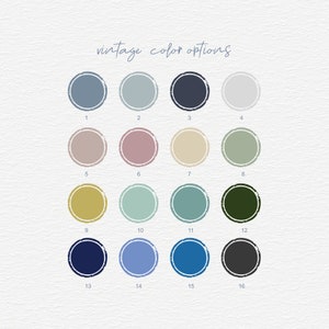 May include: A chart of 16 vintage color options, displayed as circles with numbers 1 through 16 below each circle.
