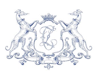 Vintage Greyhound Dog Crest, 19th Century Style - C-Z vintage Victoria monogram