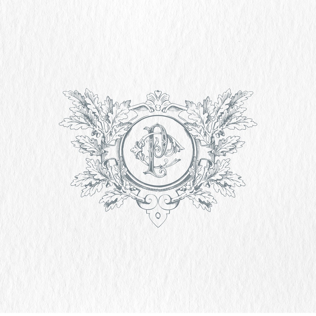 Vintage Oak Leaf Wedding Monogram Crest Logo (digital PDF, PNG) - Etsy