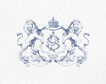 Vintage Lion Heraldry Monogram Wedding Crest (SVG, PNG)