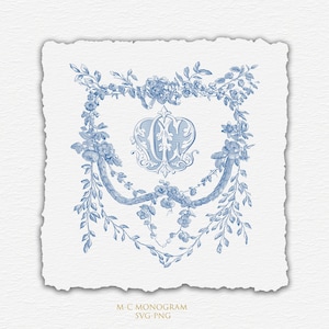 M-C Monogramm, Monogramm svg, Monogramm png, Vintage Monogramm-Hochzeits-Logo, zwei Buchstabenmonogramm, Blau - China Blau, Monogramm-Einladung