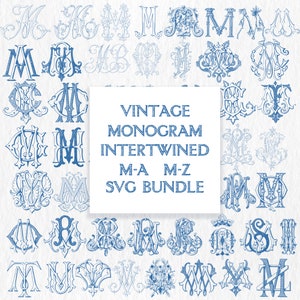 vintage monogram,monogram svg ,bundle M-A & M-Z svg monogram ,intertwined monogram,wedding logo ,svg