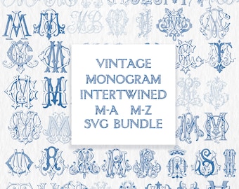 Vintage Intertwined Monogram SVG Bundle: Wedding Logo (M-A to M-Z)