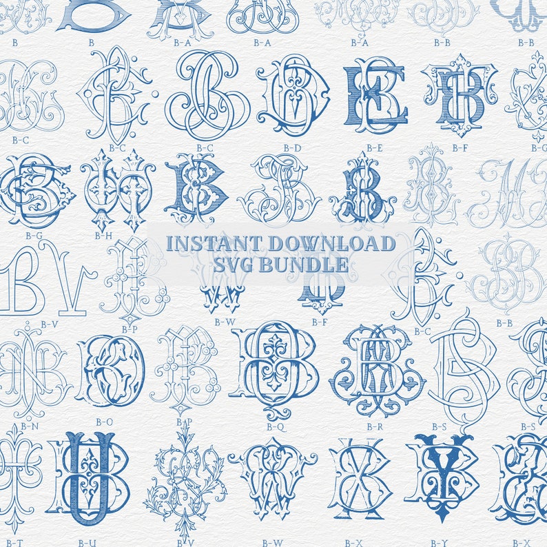 Vintage Intertwined Monogram SVG Bundle B-A to B-Z (digital Download ...