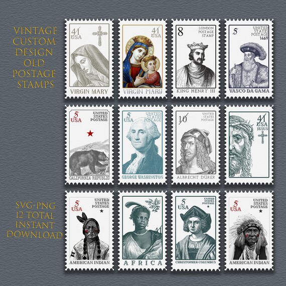 Custom old Postage Stampsınstant Downloadstamps Pngsvg Etsy