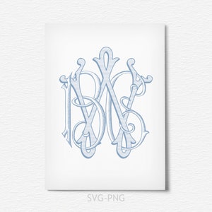 W-B-C Vintage Monogram,Antique Classic Wedding Monogram,Interlocking Two Letter Monogram SVG-PNG
