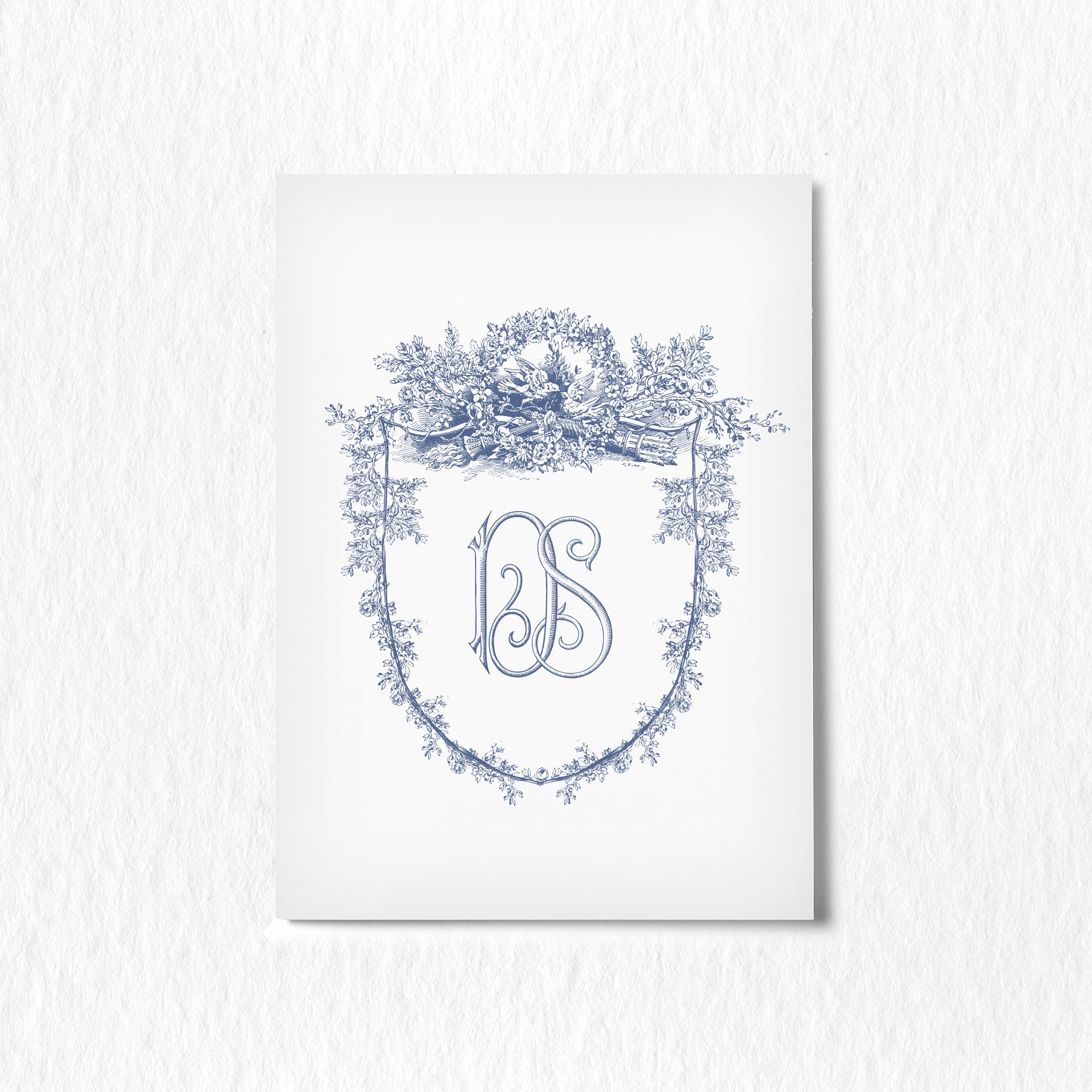 Floral Vintage Wedding Monogram Crest: Two-letter Logo (digital PDF ...