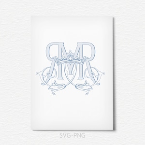 R-M-R Vintage Monogram,Antique Classic Wedding Monogram,Interlocking Two Letter Monogram SVG-PNG