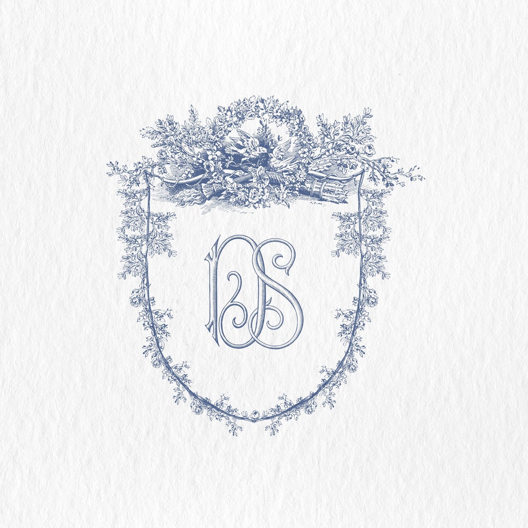 Floral Vintage Wedding Monogram Crest: Two-letter Logo (digital PDF ...