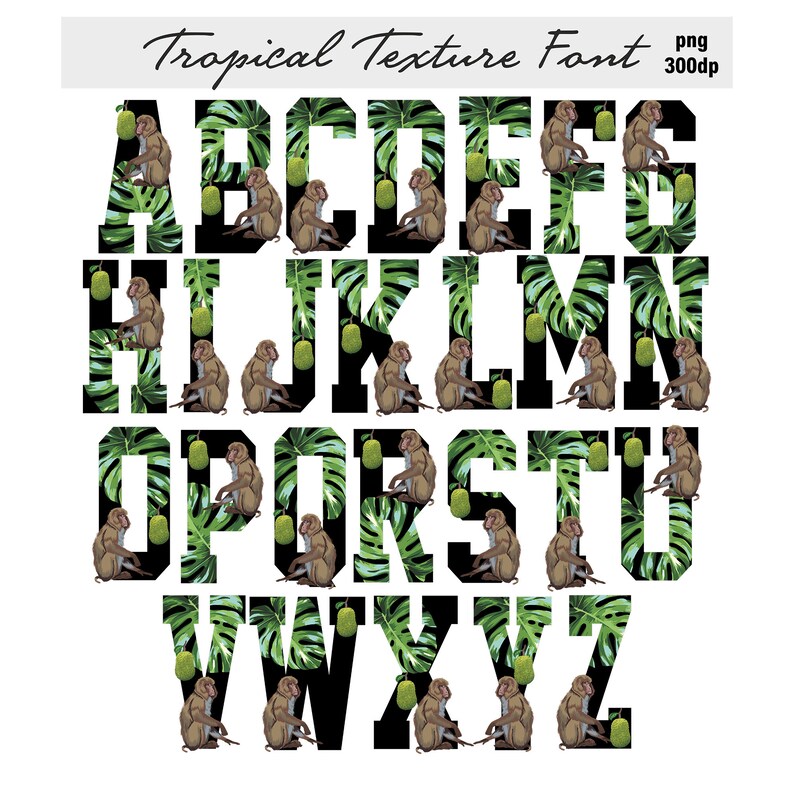 Tropical Print Font Png, Safari Font Animal, Alphabet Letters Monkey Font Png,animal Font Safari