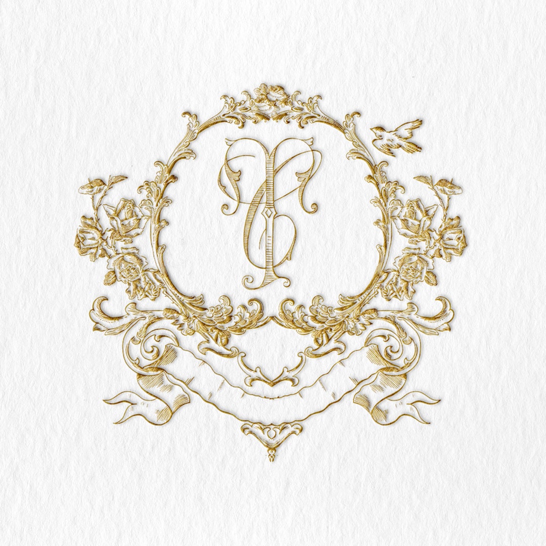 Vintage Floral Monogram Wedding Crest: Custom Two-letter Logo (SVG-PNG ...