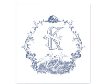 S-kvintage Monogramm, Schwanenwappen, Schwanenmonogramm, kundenspezifisches Schwanenwappen, Schwanenlogo, spezielles Schwanenhochzeitswappen, handgefertigtes Schwanenwappen, handgemachtes Wappen
