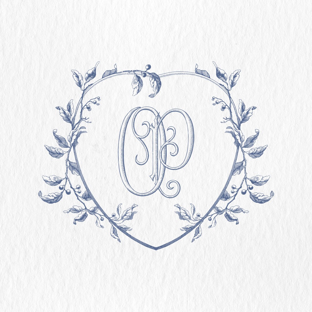 Vintage Floral Wedding Crest: Custom Antique Monogram (digital PDF, PNG ...