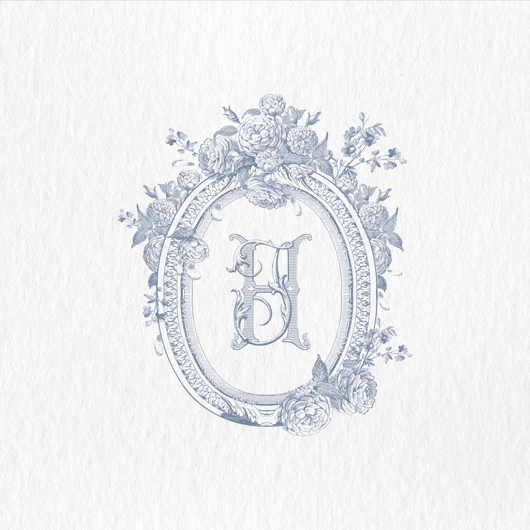 Vintage Floral Wedding Monogram Crest Logo (digital PDF & PNG) - Etsy