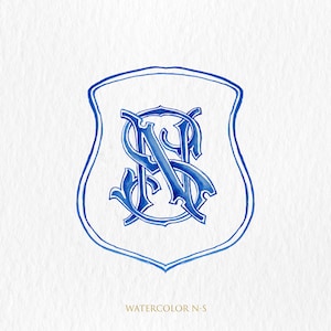 Custom Watercolor Crest: Hand Painted Wedding Monogram (Digital)