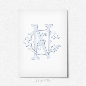 C-N -N-C Vintage Monogram,Antique Classic Wedding Monogram,Interlocking Two Letter Monogram SVG-PNG
