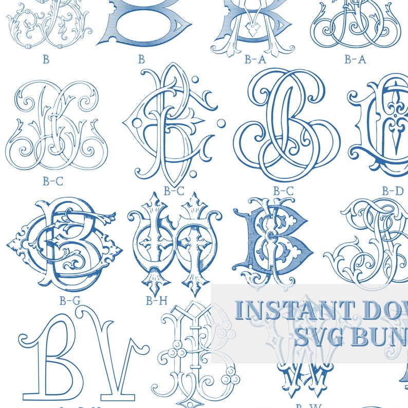 Vintage Intertwined Monogram SVG Bundle B-A to B-Z (digital Download ...