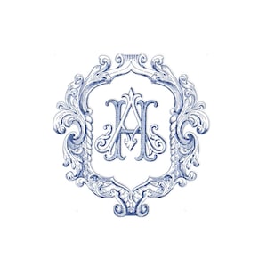 Vintage Hochzeitswappen: Bearbeitbares Zwei-Buchstaben-Monogramm (SVG, PNG)