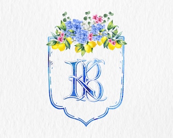 Watercolor Floral Wedding Logo: Custom Intertwined Monogram (PNG, PDF)