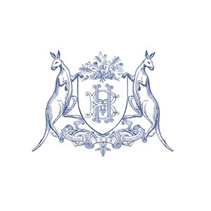 Australian Kangaroo Wedding Crest-logo, H-B vintage blauw monogram (digitaal ontwerp)
