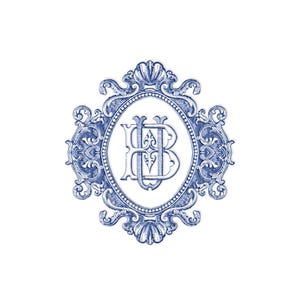 Vintage Baroque Blue Monogram Crest, Wedding Initial Logo (Digital Download)