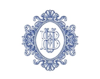 Vintage Baroque Blue Monogram Crest, Wedding Initial Logo (Digital Download)