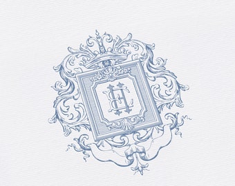 Vintage Wedding Crest: Editable Monogram Logo (SVG, PNG, EPS)