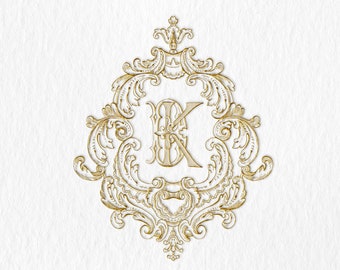 Vintage French Monogram Logo: D-K Laurel Wreath (Digital Download)