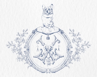 Custom Dog Wedding Crest Logo: Vintage Monogram (PDF, PNG, SVG)