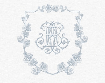 Floral B-R Monogram Logo: Vintage Wedding Crest (PDF)