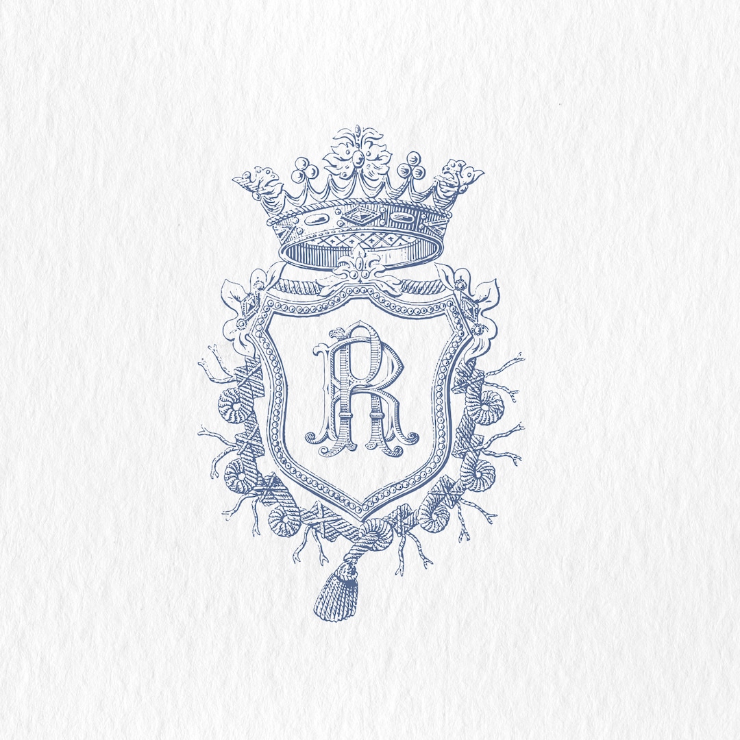 Cursive R Crest Vintage Wedding Monogram Crest: Editable R-R Logo (SVG, PNG) - Etsy