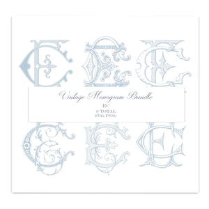 Paquete de monogramas vintage E-C - monogramas entrelazados - 6 en total - Paquete SVG-PNG