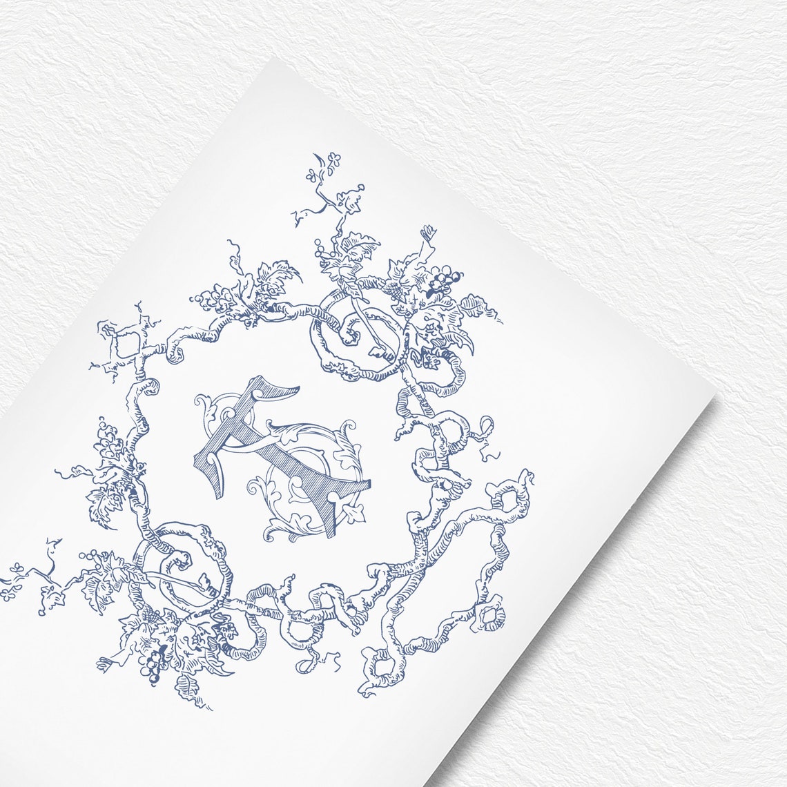 Vintage Grape Leaf Crest Monogram T-S (digital Download) - Etsy