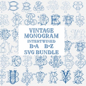 vintage monogram,monogram svg ,bundle B-A & B-Z svg monogram ,intertwined monogram,wedding logo ,svg