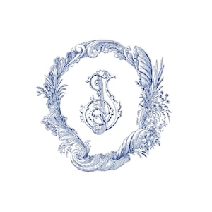 I-J Vintage monogram-Custom Seashell Monogram Frame | Vintage Rococo Ocean Design | Handmade Digital Crest