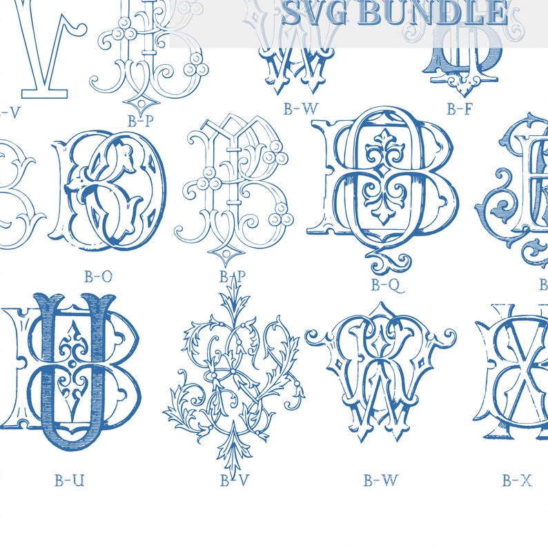 Vintage Intertwined Monogram SVG Bundle B-A to B-Z (digital Download ...