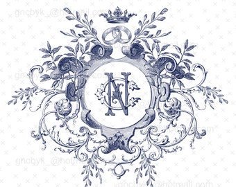 Vintage N-C Interlocked Monogram: Blue Wedding Logo (Digital Download)