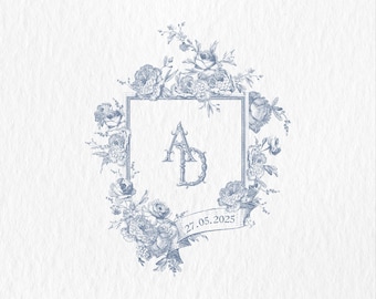 Logo ślubne Peony: Monogram kwiatowy w stylu vintage (pobranie cyfrowe)